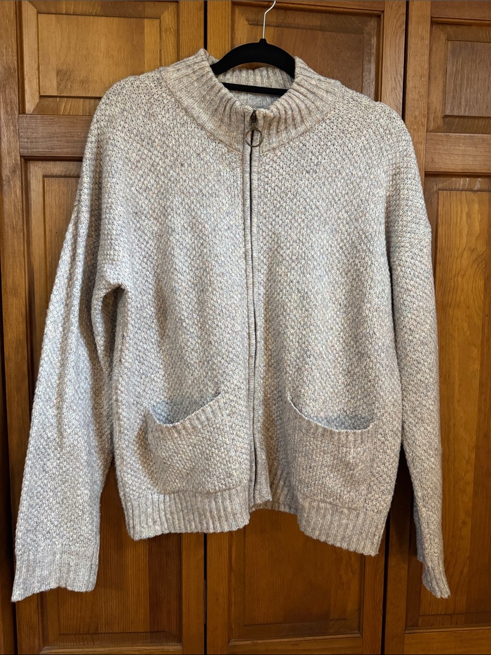 Anthropologie Cream Zip-Front Knit Cardigan sz large